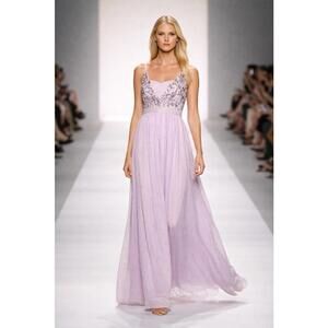 Elegant Enchantment sz 2 Lilac Beaded Chiffon Gown Sequined Embellished Bodice